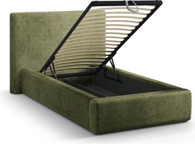 Letto singolo imbottito verde con contenitore con rete inclusa 90x200 cm Amy – Micadoni