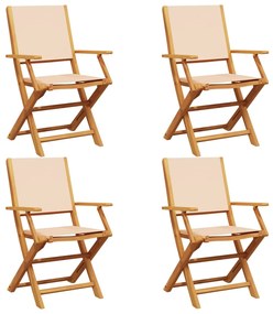 Sedie da giardino pieghevoli 4pz beige tessuto e legno massello