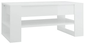 Tavolino da salotto bianco lucido 102x55x45cm legno multistrato