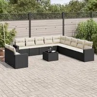 Set Divani da Giardino 12 pz con Cuscini Nero in Polyrattan 3219186