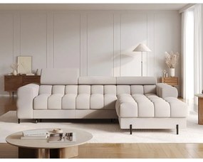 Divano angolare beige allungabile/con contenitore (con penisola a destra/con chaise lounge) e rivestimento in velluto Felro – ELTAP