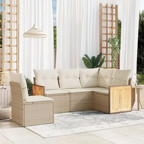 Set Divano da Giardino 5 pz con Cuscini Beige in Polyrattan