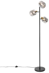 Lampada da terra nera con oro e vetro fumé 3 luci - Zuzanna