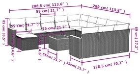 Set divani da giardino 13 pz con cuscini grigio in polyrattan