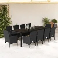 Set da Pranzo da Giardino 11 pz con Cuscini Polyrattan e Vetro 3278588