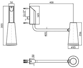 Soffione a parete con braccio orientabile orizzontalmente e giunto snodato al soffione Cromo Zucchetti Closer Z94255