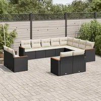 Set Divani da Giardino 12 pz con Cuscini Nero in Polyrattan 3258913