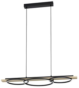 Lampadario Moderno Boyal Acciaio Nero Legno 2 Luci Led 12,5W 15,5W