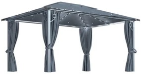 Gazebo con Tende e Luci LED 400x300 cm Antracite in Alluminio