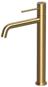 Miscelatore Lavabo Alto In Ottone Oro Spazzolato Smooth Rubicer