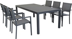 DEXTER - set tavolo in alluminio cm 200/300 x 100 x 74 h con 6 poltrone Venus