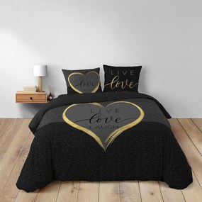 Set copripiumino e federa nero in cotone per letto matrimoniale 200x200 cm Crazy Love – douceur d'intérieur
