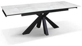 Tavolo BEVERLY HILLS in vetroceramica effetto marmo statuario e metallo verniciato antracite, allungabile 160&#215;90 cm &#8211; 240&#215;90 cm