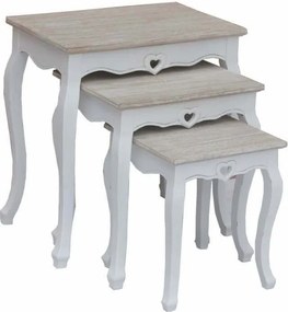 ROLAND - set 3 tavolini in legno di paulownia shabby chic