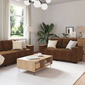 Set Di 2 Marrone Tessuto, Legno Grande Elegante Divano /