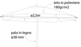 DOMINUS - ombrellone rotondo da giardino palo centrale in legno 2,5 m