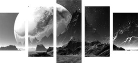 Quadri 5 pezzi – Paesaggio fantastico in bianco e nero