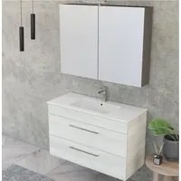 Composizione bagno sospesa Smack a 2 cassetti 100x62 con lavabo, specchio con lampada LED olmo bianco