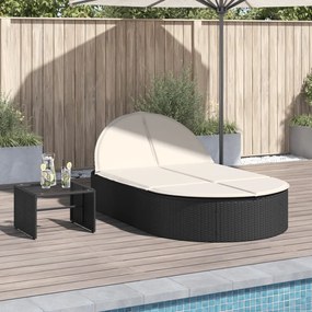 Lettino Prendisole Doppio Con Cuscini Nero İn Polyrattan /