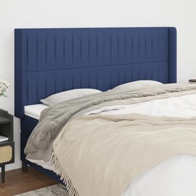 Testiera Ad Orecchio Blu 183x16x118/128 Cm İn Tessuto /