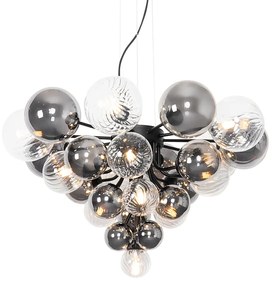 Lampadario nero con vetro fumé e trasparente 13 luci - Bonnie