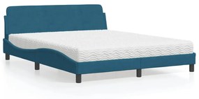 Letto Con Materasso Blu 160x200 Cm İn Velluto /