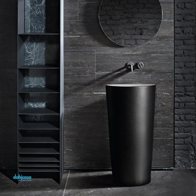 Lavabo Freestanding "Marmoareado" Da Diam.41 Cm Con Scarico a Parete Finitura Nero Opaco/Bianco Opaco