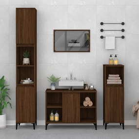 Set mobili da bagno 3 pz rovere marrone in legno multistrato