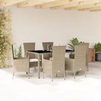 Set da Pranzo da Giardino 7 pz con Cuscini Beige in Polyrattan 3277572