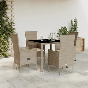 Set da pranzo da giardino 5 pz con cuscini beige in polyrattan
