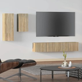 Set di mobili porta tv 4 pz rovere sonoma in legno multistrato