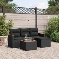 Set Divani da Giardino 5 pz con Cuscini in Polyrattan Nero 3225908