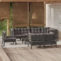 Set Divani da Giardino 9 pz con Cuscini Neri Legno di Pino 3096524