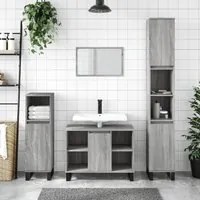 Set Mobili da Bagno 3 pz Grigio Sonoma in Legno Multistrato 3190313