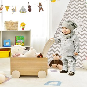 Costway Primi passi 2 in 1 a spinta con spazio per i giocattoli e ruote, Carrello giocattolo in legno per bambini Naturale