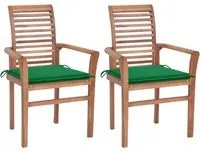 Sedie da Pranzo 2 pz con Cuscini Verdi in Massello di Teak 3062600