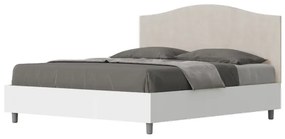 Letto matrimoniale e rete 160x190 in legno bianco e testata in microfibra sabbia Grace