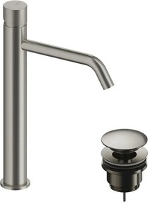 Rubinetto per lavabo collo alto Loop K nichel spazzolato lucido SANYCCES con piletta