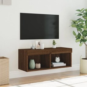 Mobile Porta TV con Luci LED Rovere Marrone 80x30x30 cm