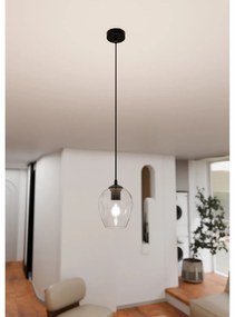Sospensione 1 Luce Fuxi In Acciaio Nero E Vetro Trasparente