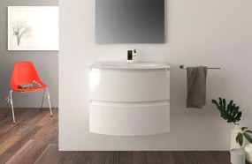 Mobile bagno sospeso con lavabo L 69 x H 55 x P 52 cm bianco lucido 2 cassetti per vasca centrale Vague
