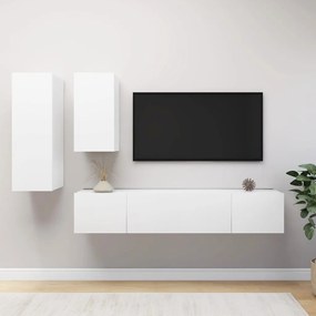 Set Di Mobili Porta Tv 4 Pz Bianco İn Legno Multistrato /