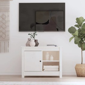Mobile Porta Tv Bianco 70x36,5x52 Cm İn Legno Massello Di Pino /
