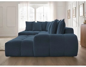 Divano angolare blu scuro allungabile e con contenitore (penisola a sinistra/a U) con rivestimento in ciniglia Everest – Bobochic Paris