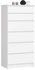 Cassettiera Moderna 60x40x130 Cm 6 Cassetti Bianco Opaco Artika