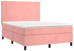 Letto a Molle con Materasso e LED Rosa 140x190 cm in Velluto