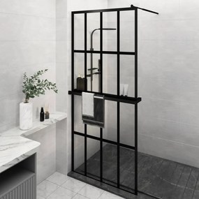 Parete Doccia Con Mensola Nera 100x195 Cm Vetro Esg E Alluminio /