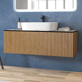 Mobile bagno sospeso 120cm rovere effetto cannettato KDS-120P - KAMALU