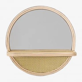Specchio da parete rotondo con mensola in legno di pino (Ø30) - Sklum