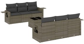 Set Divani da Giardino 7 pz con Cuscini Grigio in Polyrattan